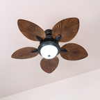 Ventilador De Techo De Madera Tropical - Diseño De Aspas En Forma De Hoja