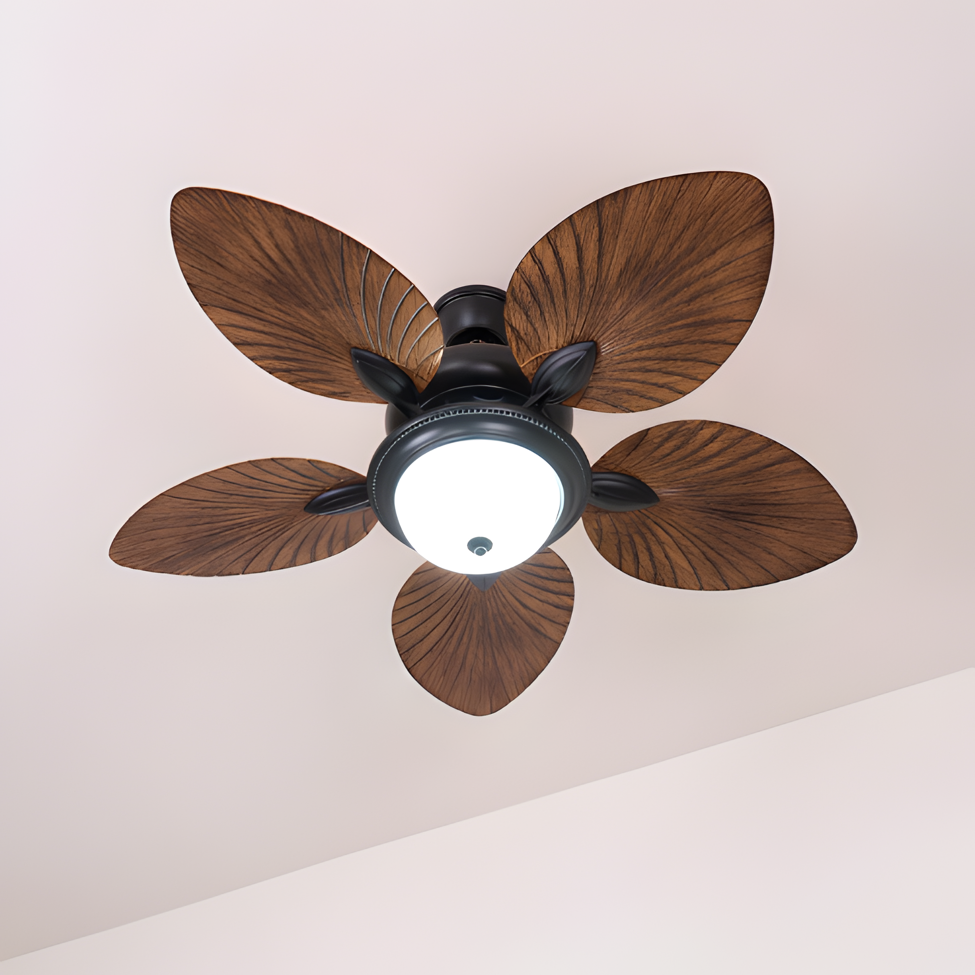 Ventilador De Techo De Madera Tropical - Diseño De Aspas En Forma De Hoja