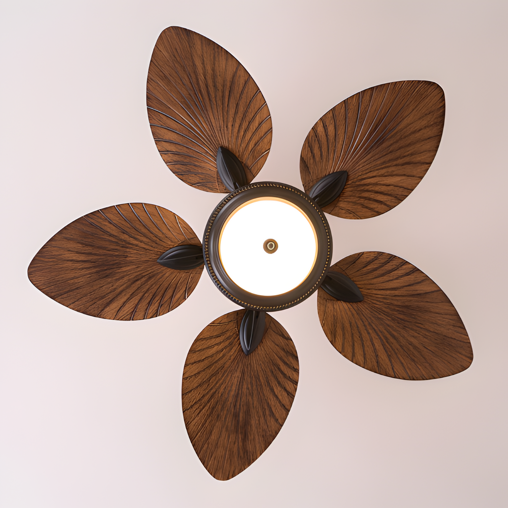 Ventilador De Techo De Madera Tropical - Diseño De Aspas En Forma De Hoja