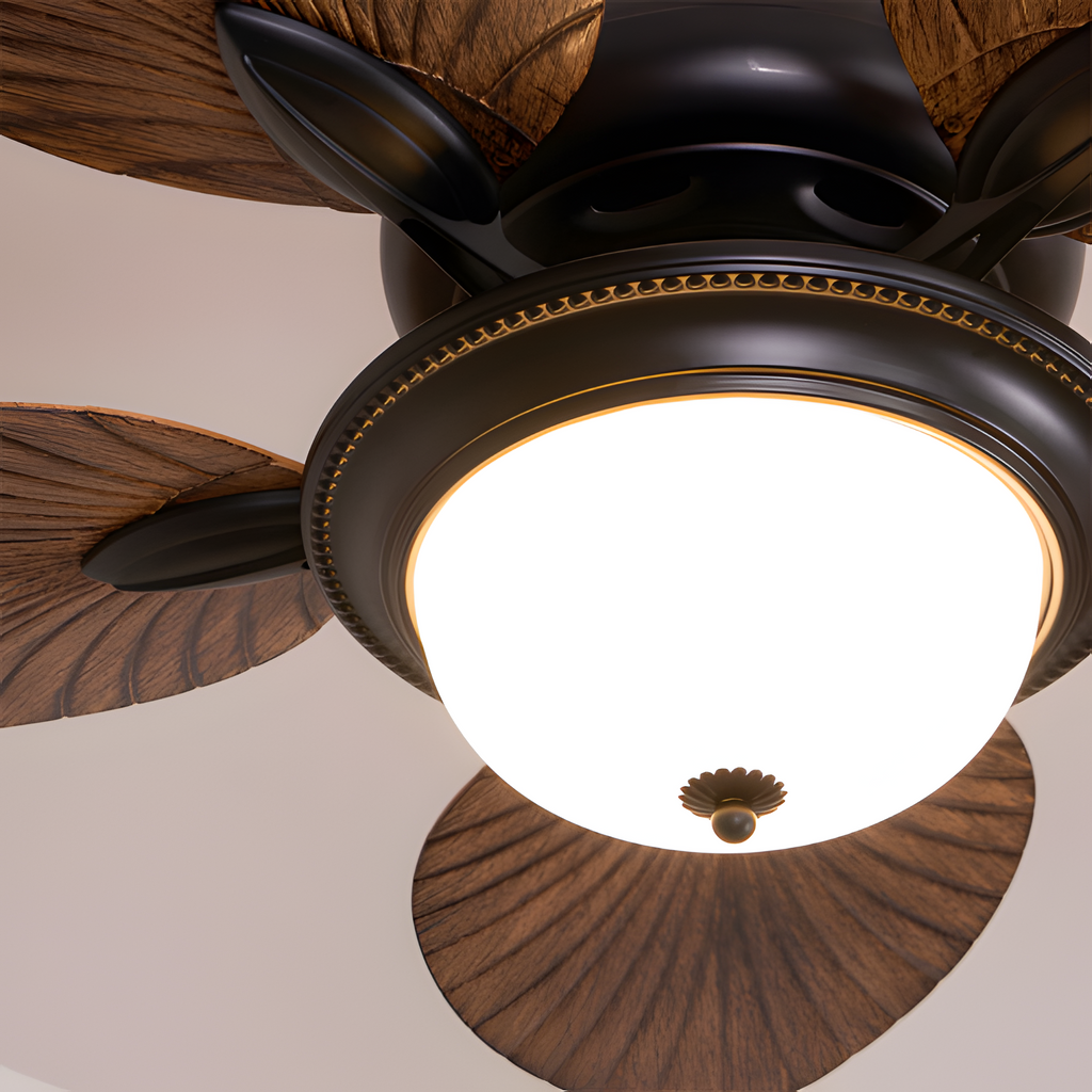 Ventilador De Techo De Madera Tropical - Diseño De Aspas En Forma De Hoja
