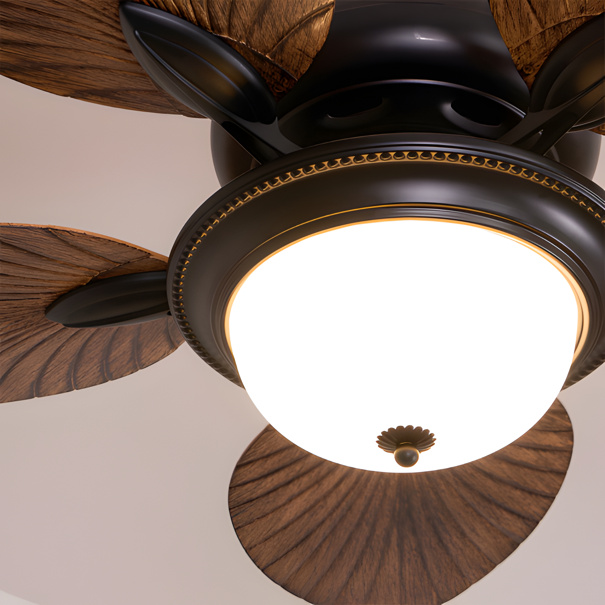 Ventilador De Techo De Madera Tropical - Diseño De Aspas En Forma De Hoja