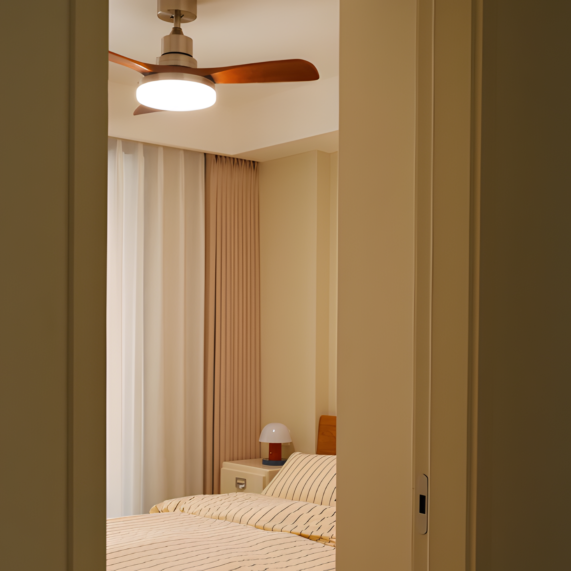 Ventilador De Techo Moderno De Madera - Luz LED Regulable