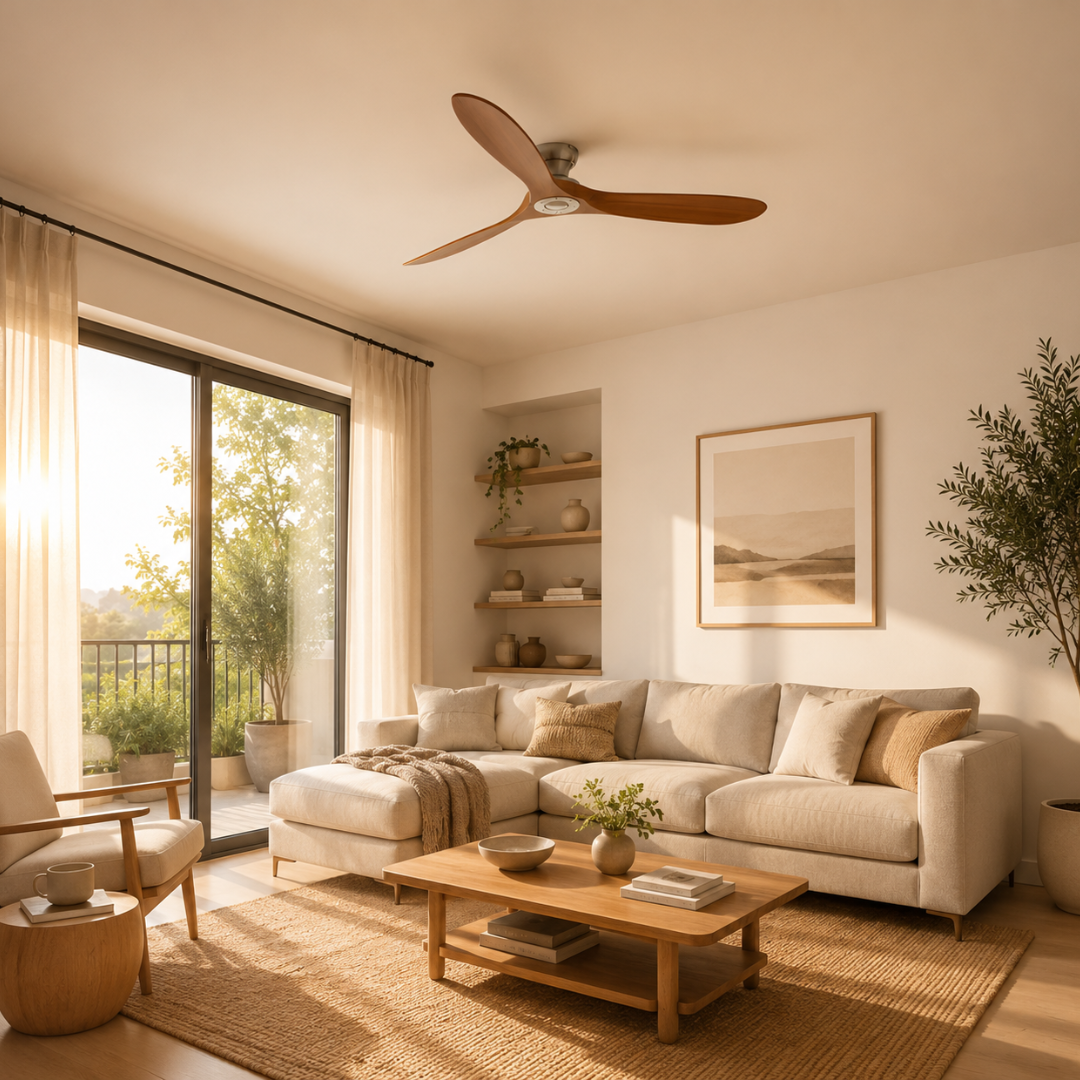Ventilador de techo de madera maciza y LED - Elegancia