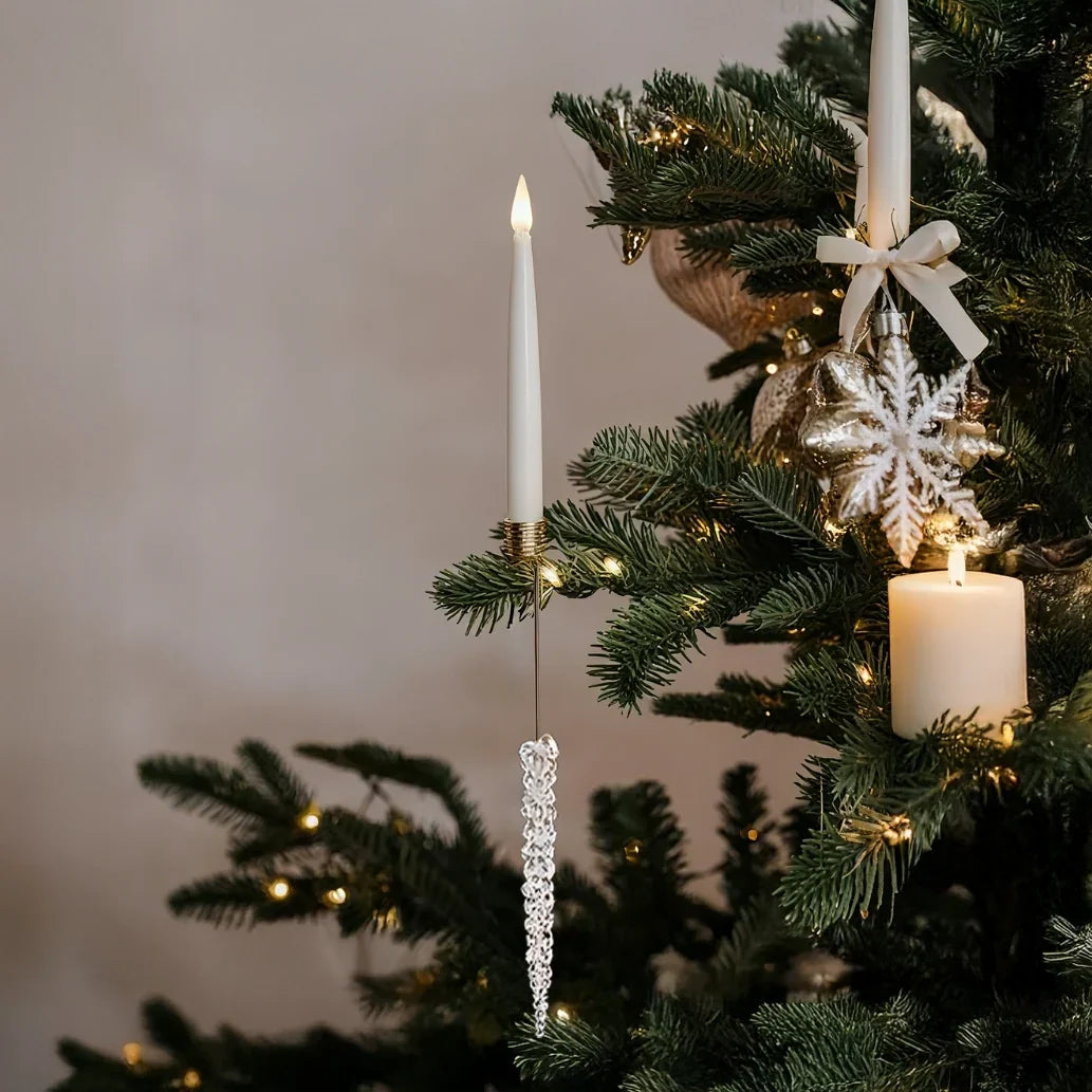 Velas Decorativas Sin Llama con Clip de Cristal para Árbol de Navidad – Acabado Dorado o Plateado, Paquete de 12 3