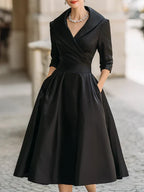 Vestido midi elegante con escote en V y mangas 3/4, ideal para ocasiones especiales y eventos formales, en un diseño moderno y 0