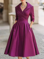 Vestido midi elegante con escote en V y mangas 3/4, ideal para ocasiones especiales y eventos formales, en un diseño moderno y 5