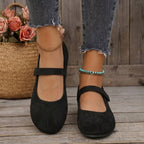 Zapatos planos para mujer de vestir con correa ajustable, horma ancha y diseño en gamuza sintética antideslizante, ideales 0