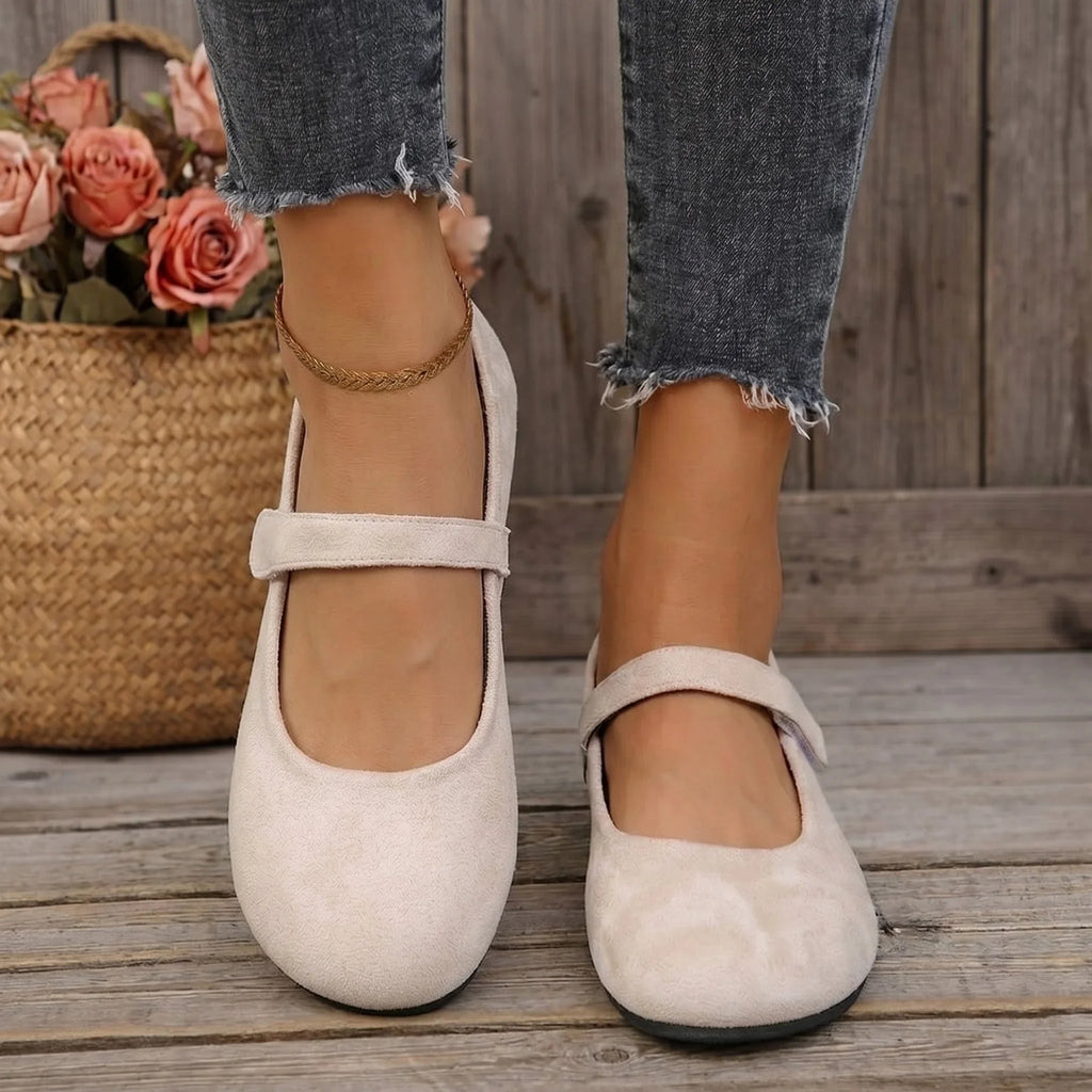 Zapatos planos para mujer de vestir con correa ajustable, horma ancha y diseño en gamuza sintética antideslizante, ideales 2