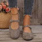Zapatos planos para mujer de vestir con correa ajustable, horma ancha y diseño en gamuza sintética antideslizante, ideales 3