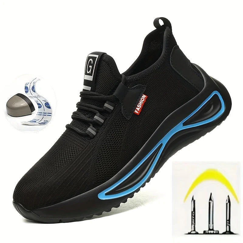 Zapatos de seguridad para hombre con puntera de acero, diseño ligero, malla transpirable y suela antideslizante, ideales para trabajos 1