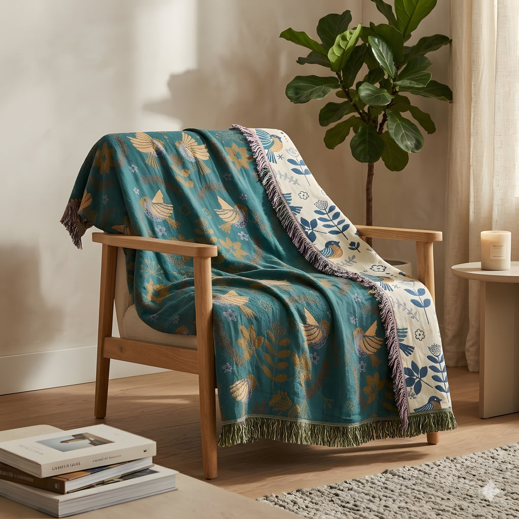 Manta reversible botánica - Manta de algodón