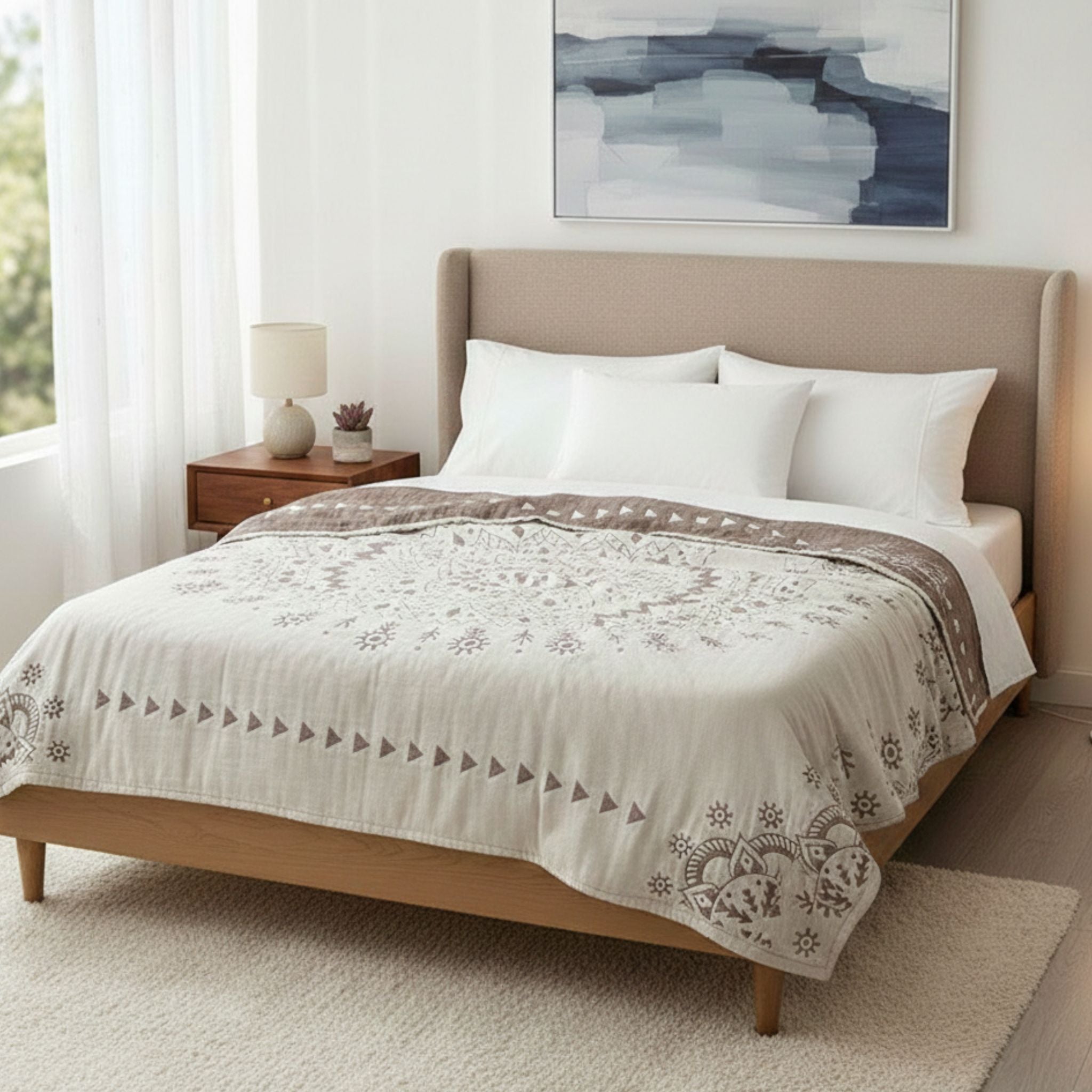 Manta Con Estampado Artístico Mandala | Algodón Reversible