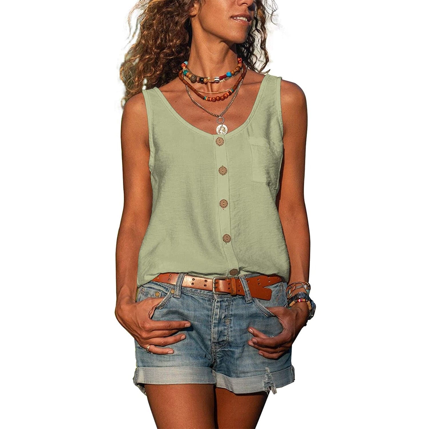 Blusa sin mangas color verde claro vista frontal
