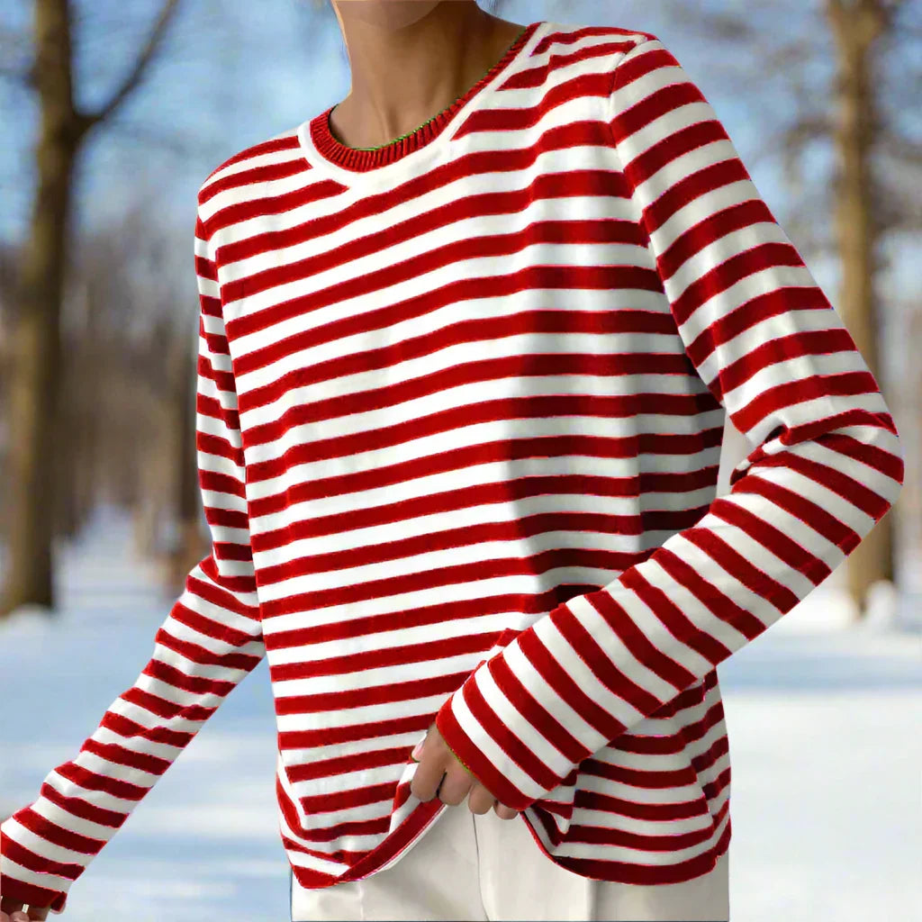 Camiseta rayas manga larga color rojo carmín vista frontal
