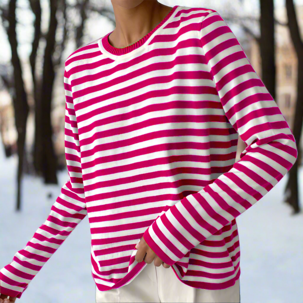 Camiseta rayas manga larga color rosa coral vista frontal