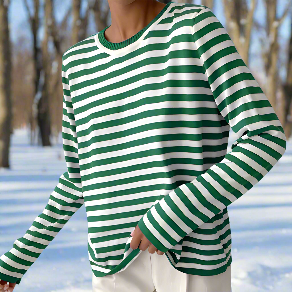 Camiseta rayas manga larga color verde zafiro vista frontal