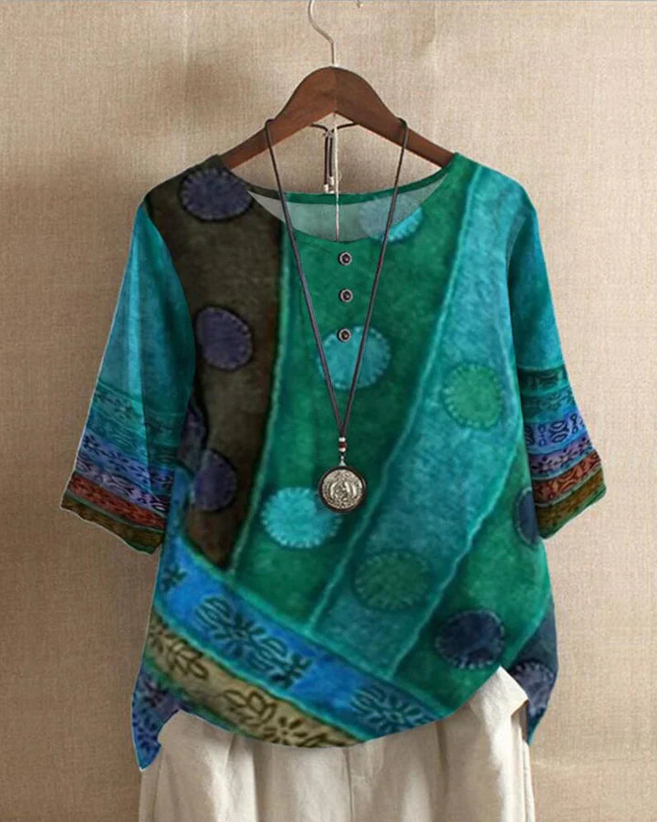 Top boho estampado color verde vista frontal